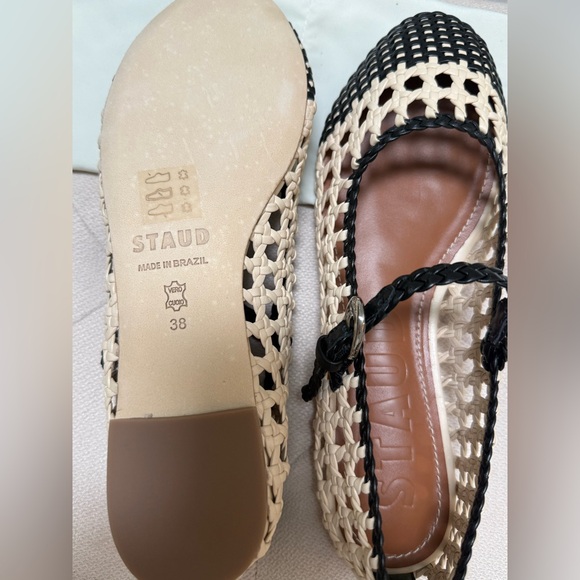 STAUD Beige and Black Woven Nell Mary Jane Sandals New In Box - Picture 9 of 9